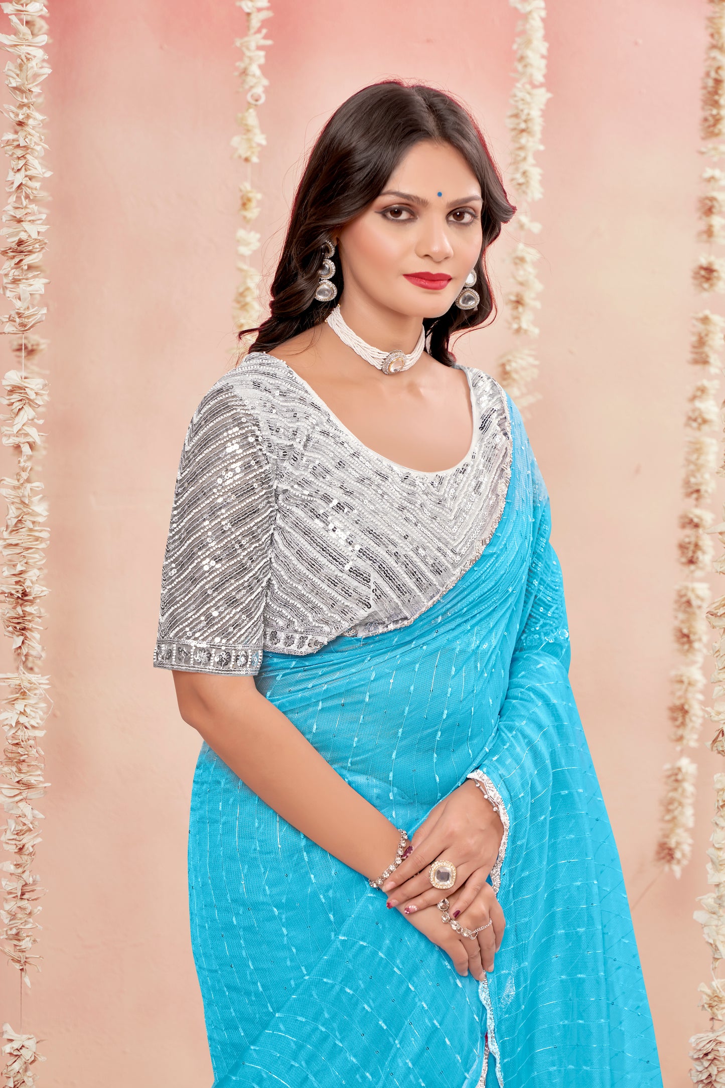 Prince Shilpkala Fashions Fancy Fabric Blouse and Plain Saree with Lace Work (8 Colours Available).