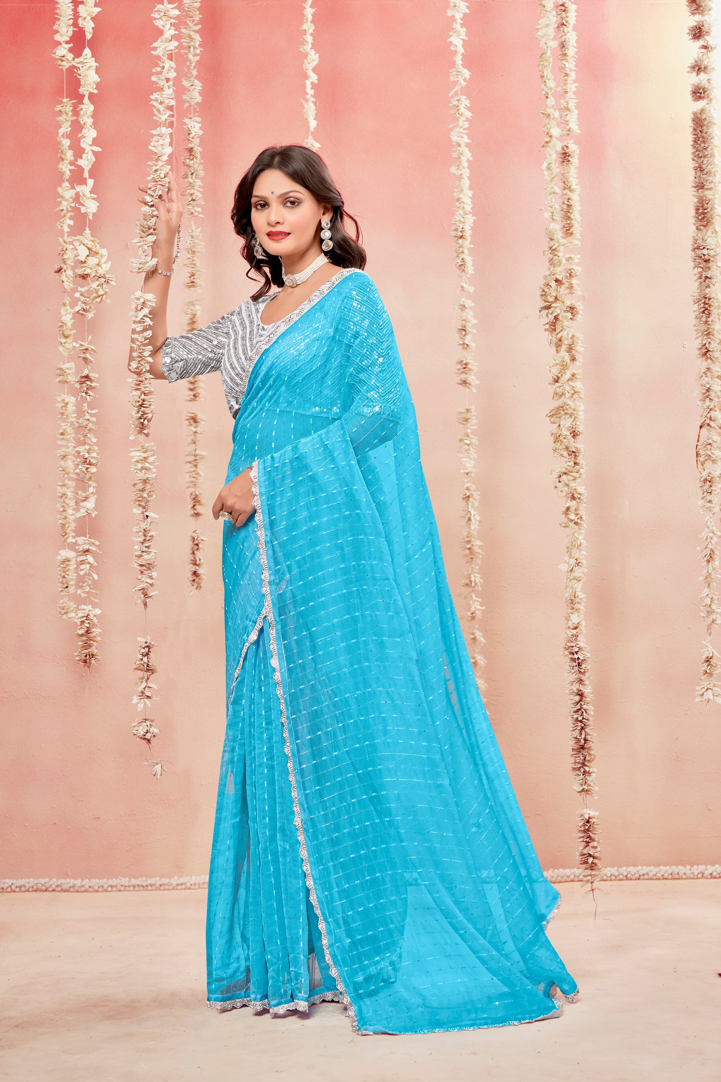 Prince Shilpkala Fashions Fancy Fabric Blouse and Plain Saree with Lace Work (8 Colours Available).