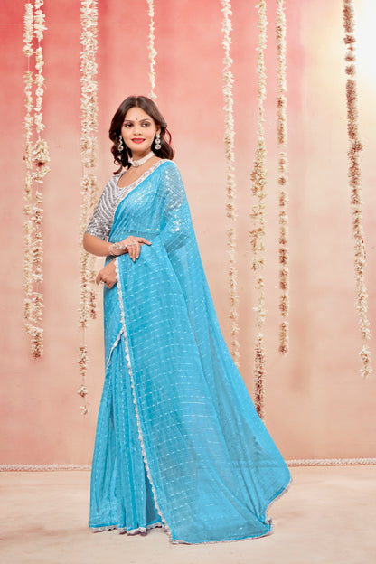 Prince Shilpkala Fashions Fancy Fabric Blouse and Plain Saree with Lace Work (8 Colours Available).