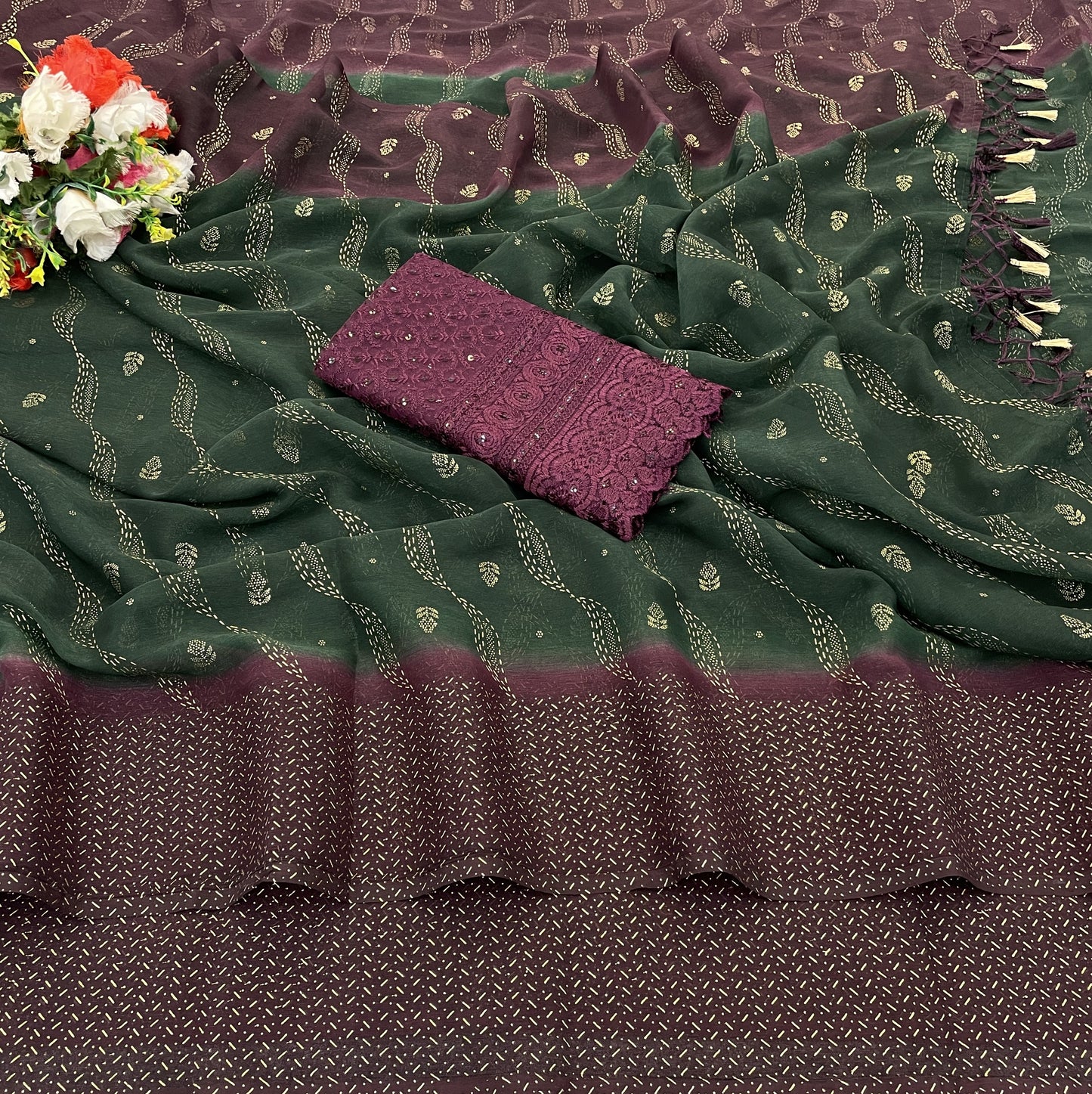 Samarthya Bottle Green + Magenta Saree with Padding Concept