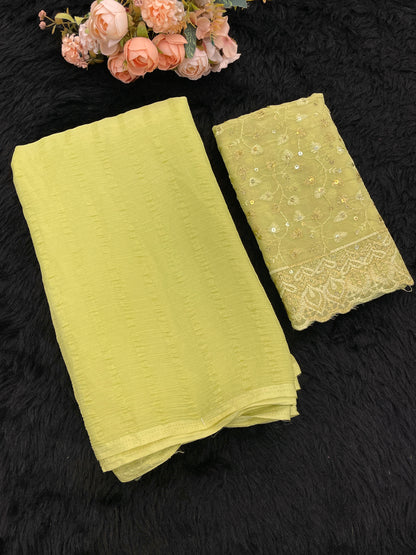 Luminous Saree in Tone-to-Tone Chiffon Fabric – Solo Pattern Elegance.(Solo Pattern Tone to Tone Digital.)