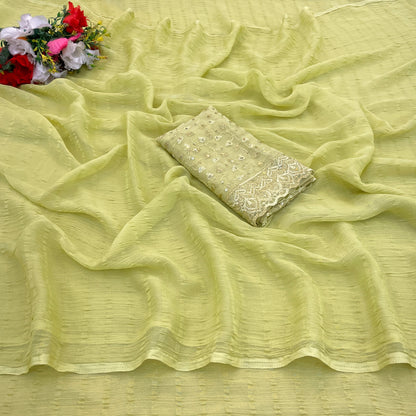 Luminous Saree in Tone-to-Tone Chiffon Fabric – Solo Pattern Elegance.(Solo Pattern Tone to Tone Digital.)