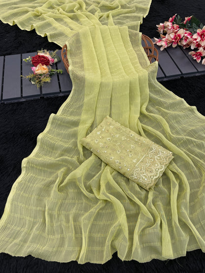 Luminous Saree in Tone-to-Tone Chiffon Fabric – Solo Pattern Elegance.(Solo Pattern Tone to Tone Digital.)