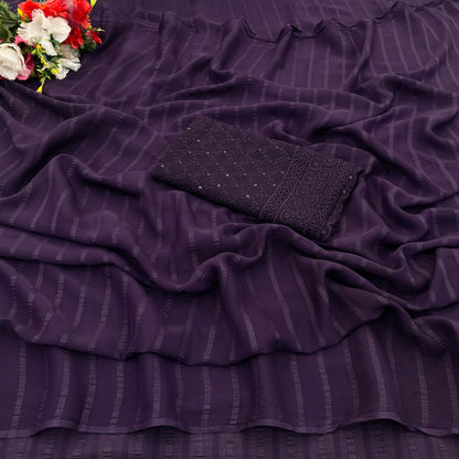 Starlight Saree in Dark Tone-to-Tone Chiffon Fabric – A Solo Elegance in Every Drape!(Solo Dark Tone to Tone Chanderi.)