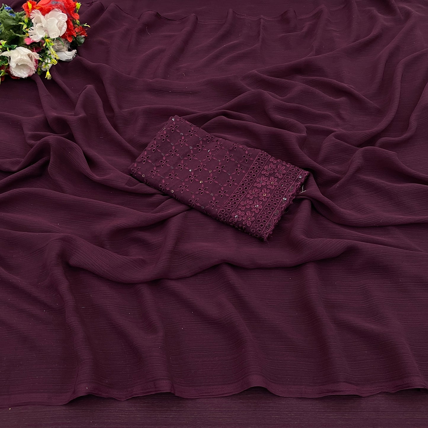 Azure Beauty with Zomato Dark Tone-to-Tone Fabric – Sophisticated & Stylish!(Zomato Dark Chanderi tone to tone)