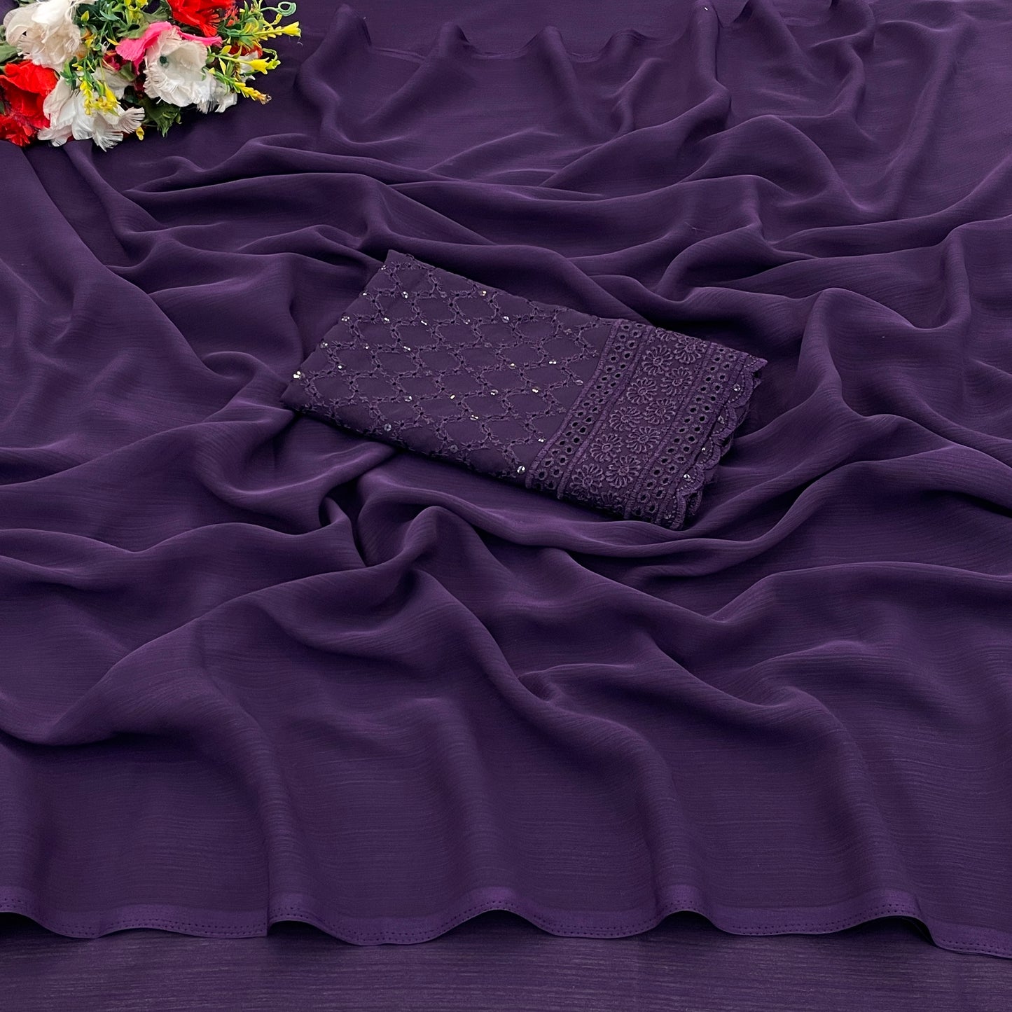 Azure Beauty with Zomato Dark Tone-to-Tone Fabric – Sophisticated & Stylish!(Zomato Dark Chanderi tone to tone)