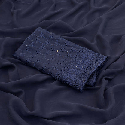 Azure Beauty with Zomato Dark Tone-to-Tone Fabric – Sophisticated & Stylish!(Zomato Dark Chanderi tone to tone)