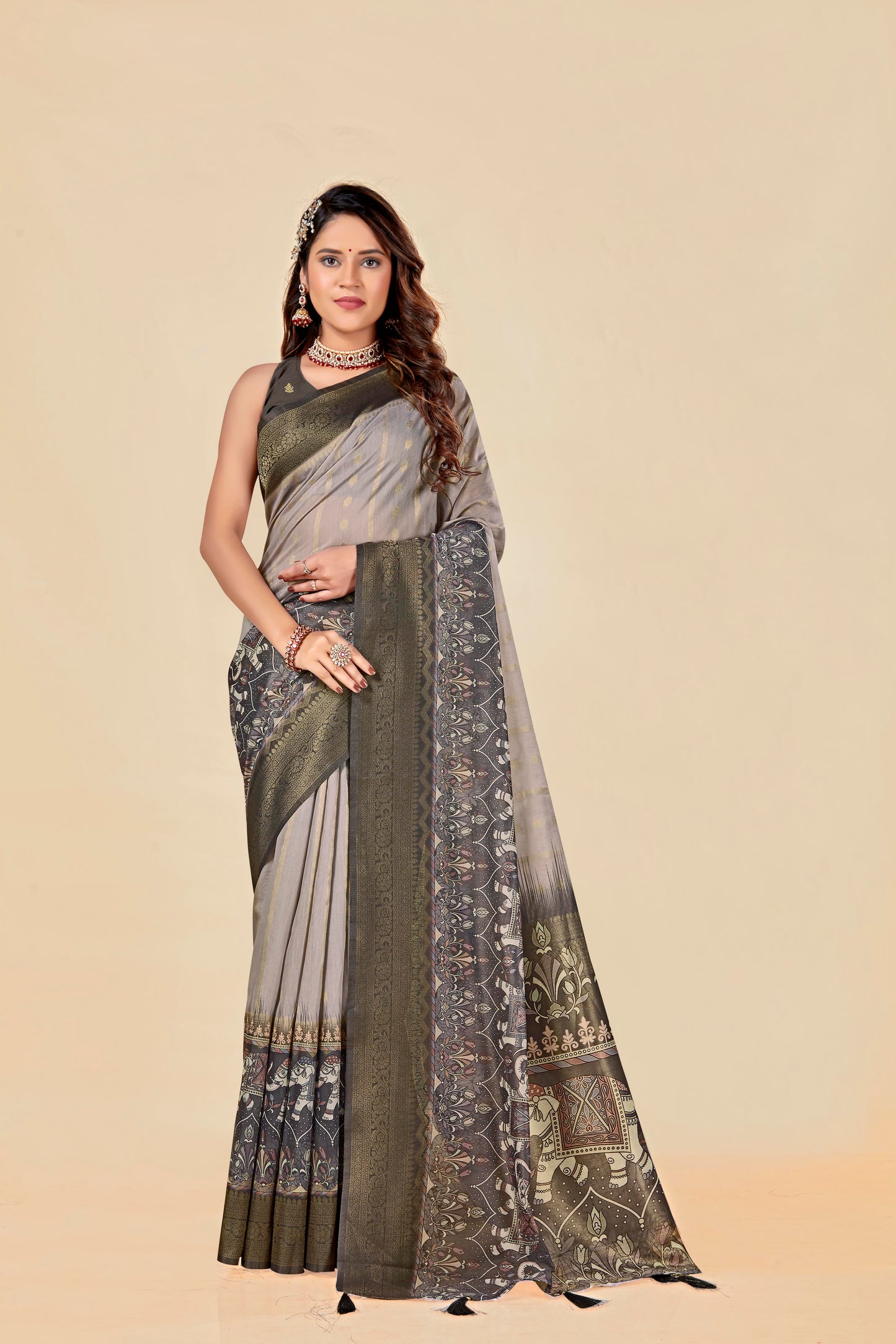 Malabar Multicolour Jacquard Saree with Elegant Digital Print 8 (8 Colours Available).