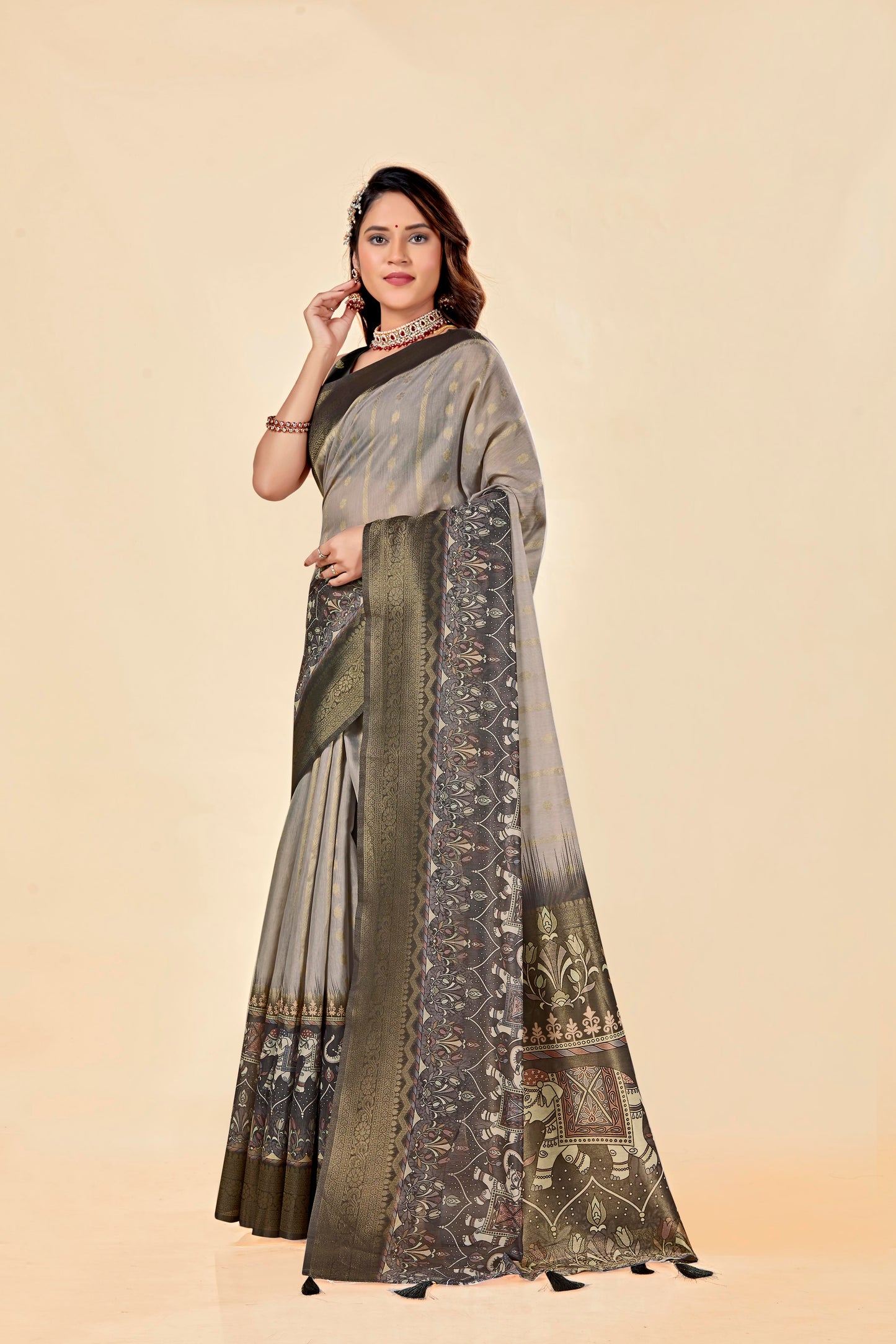 Malabar Multicolour Jacquard Saree with Elegant Digital Print 8 (8 Colours Available).