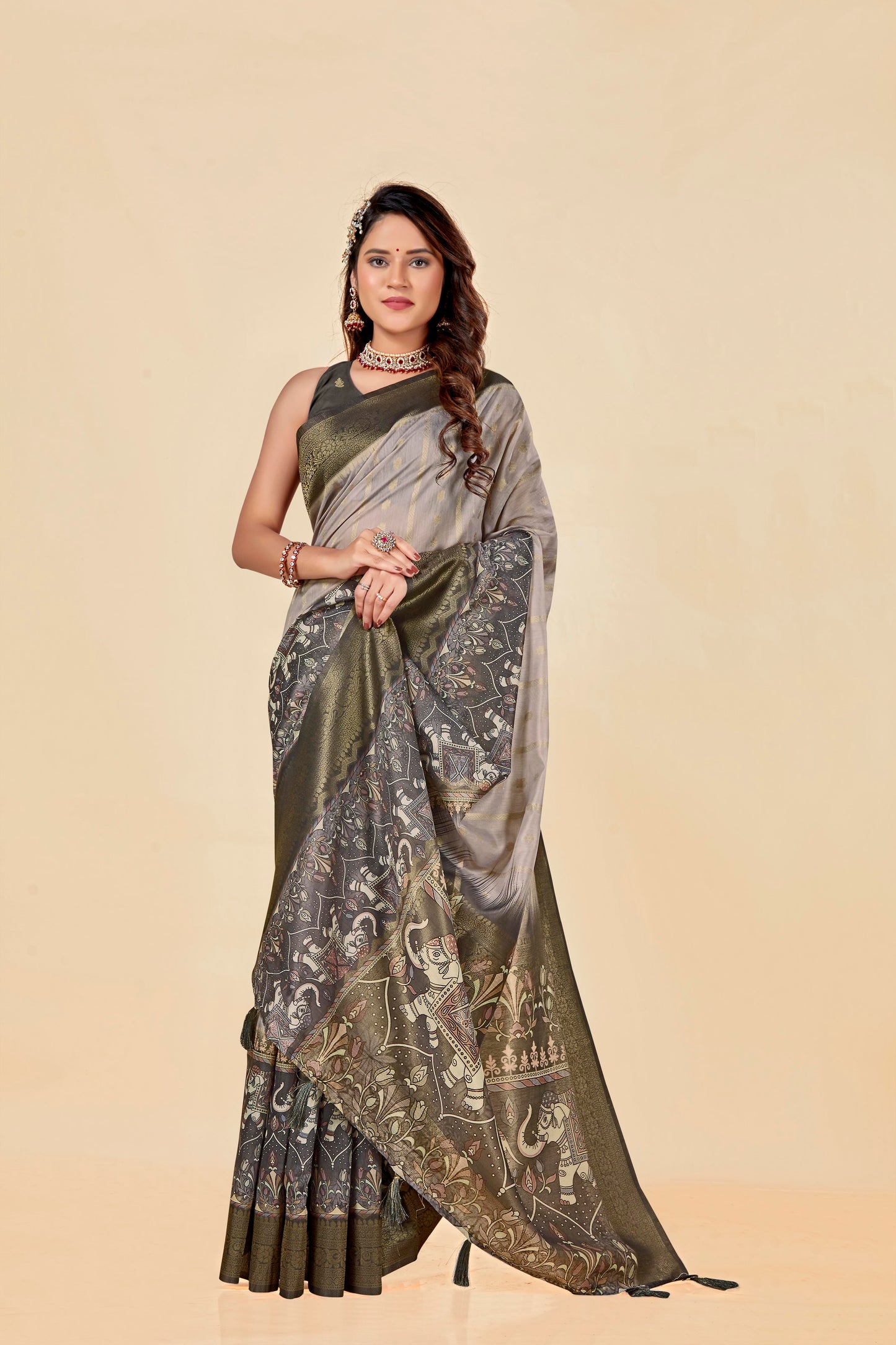 Malabar Multicolour Jacquard Saree with Elegant Digital Print 8 (8 Colours Available).