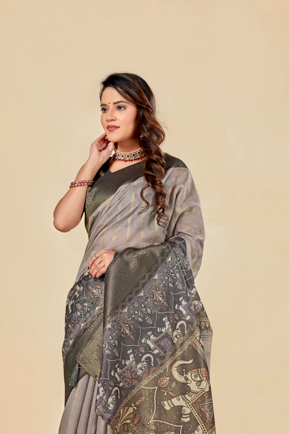 Malabar Multicolour Jacquard Saree with Elegant Digital Print 8 (8 Colours Available).