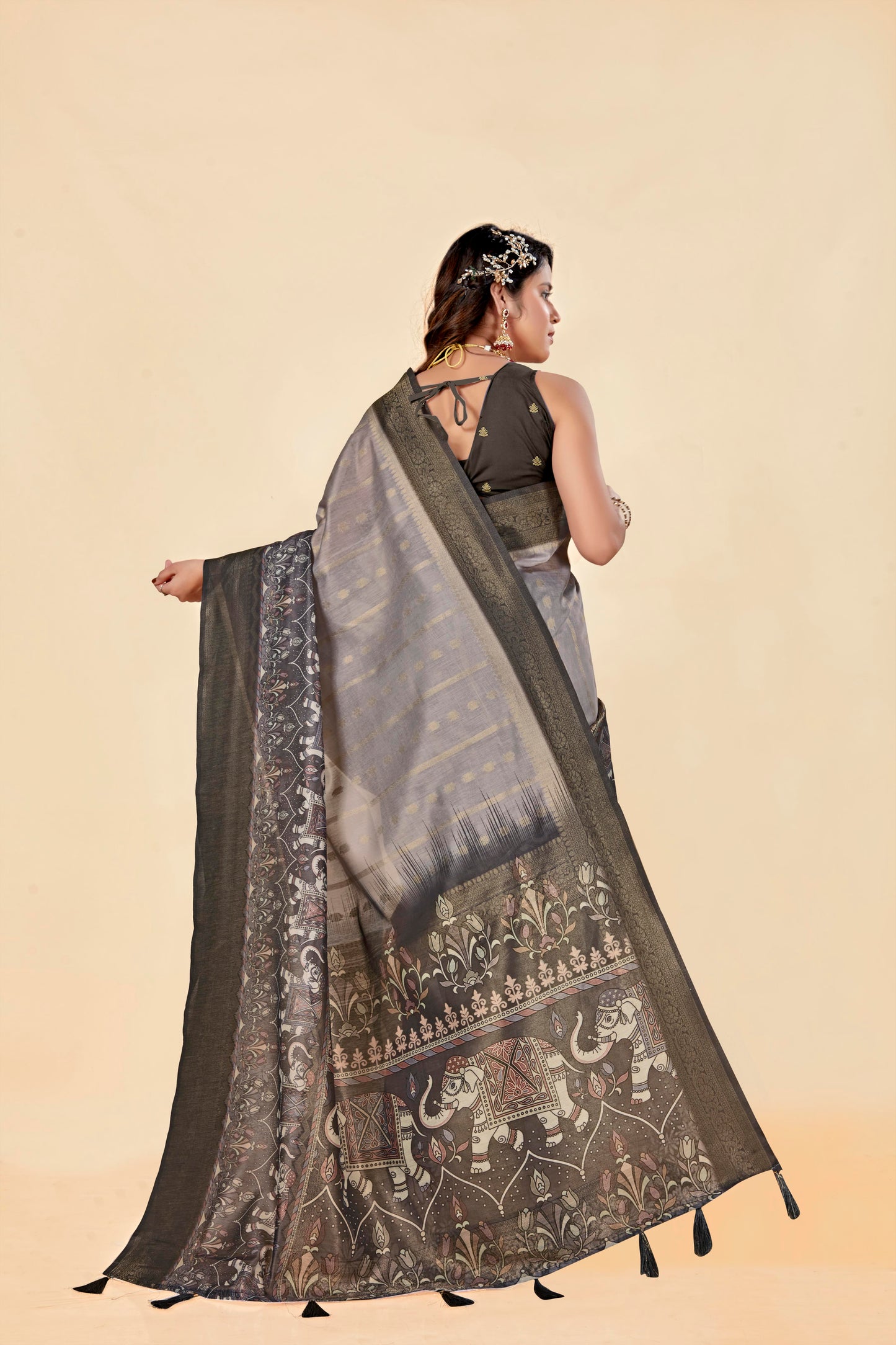 Malabar Multicolour Jacquard Saree with Elegant Digital Print 8 (8 Colours Available).