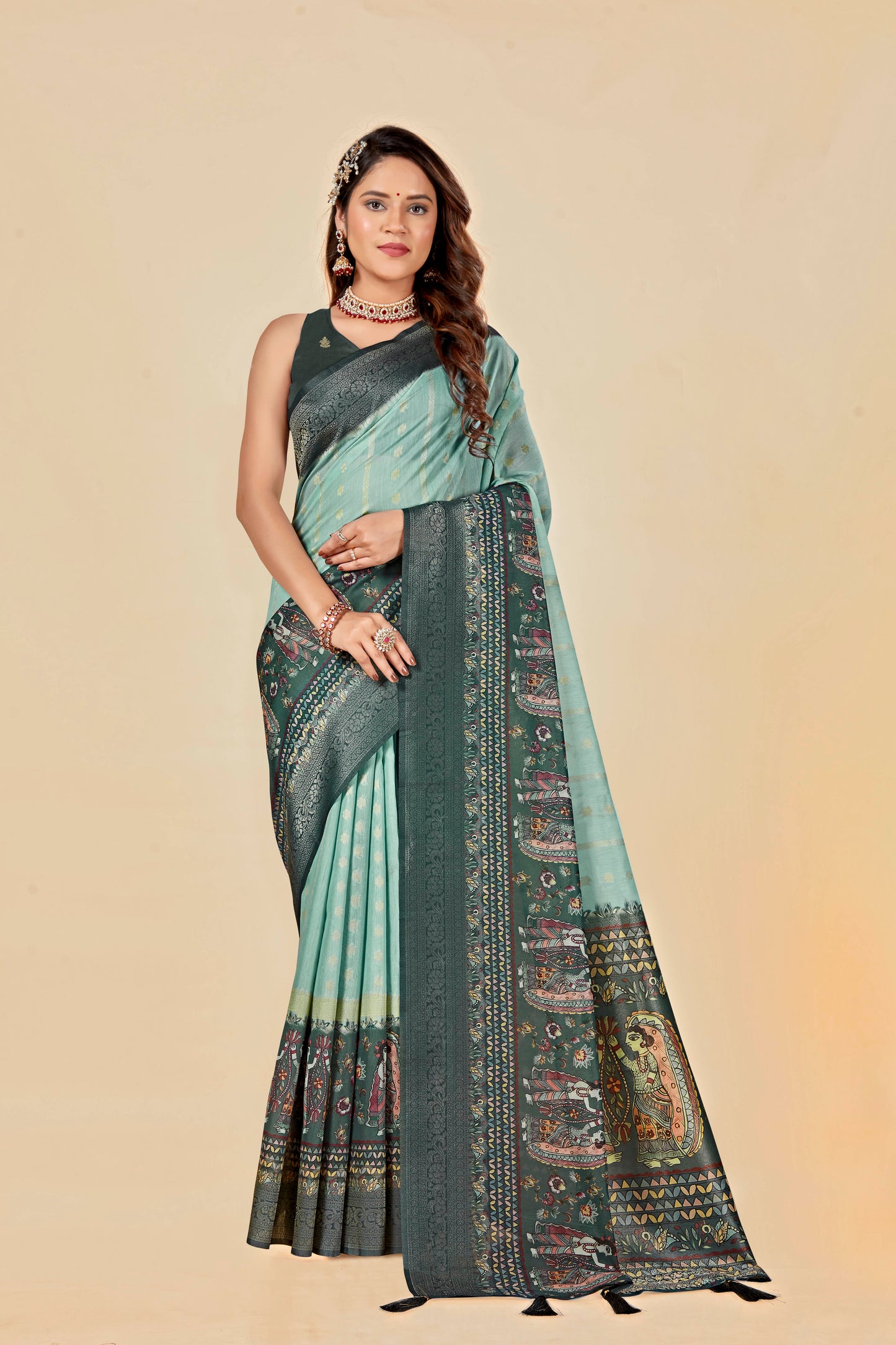 Malabar Multicolour Jacquard Saree with Elegant Digital Print 8 (8 Colours Available).