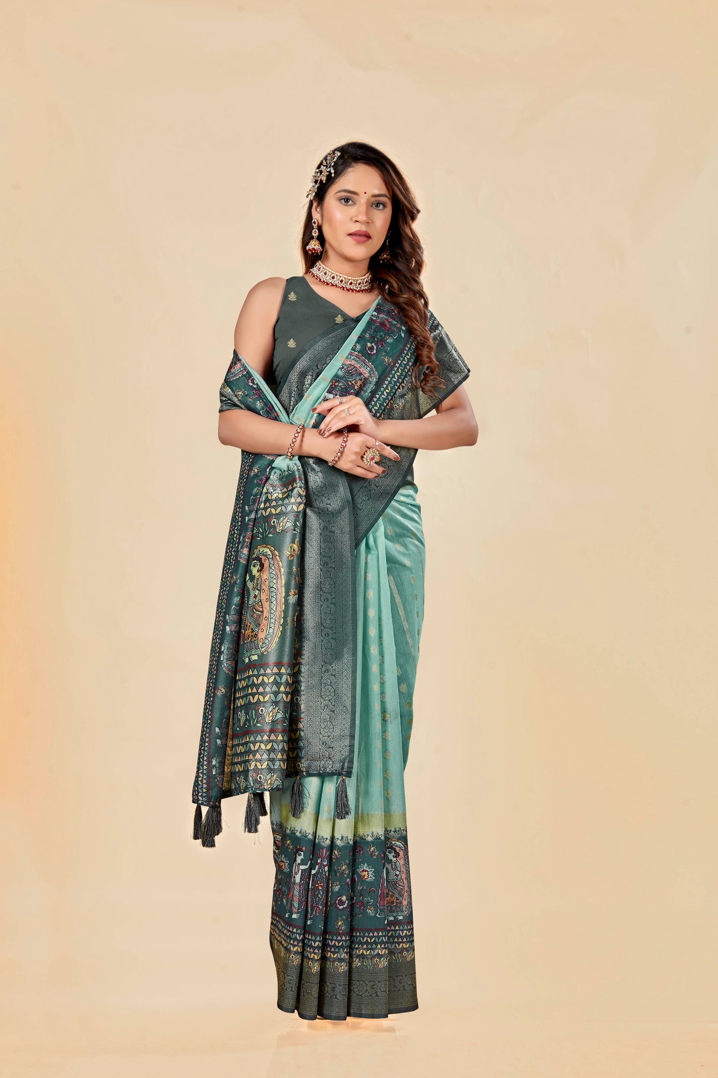 Malabar Multicolour Jacquard Saree with Elegant Digital Print 8 (8 Colours Available).