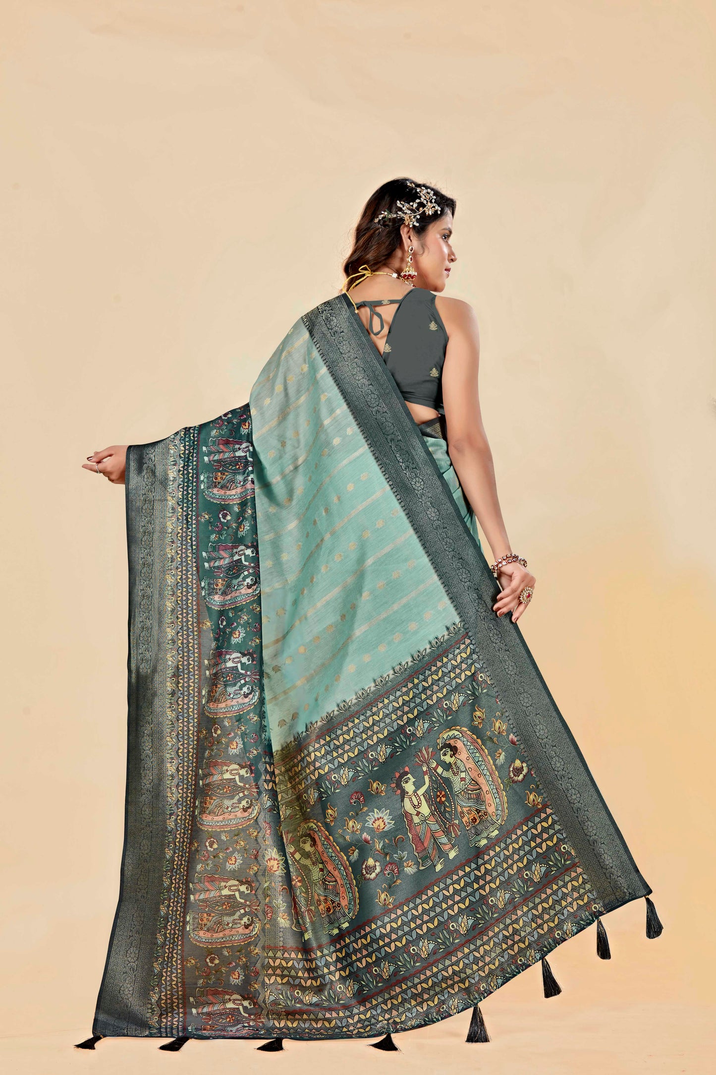 Malabar Multicolour Jacquard Saree with Elegant Digital Print 8 (8 Colours Available).