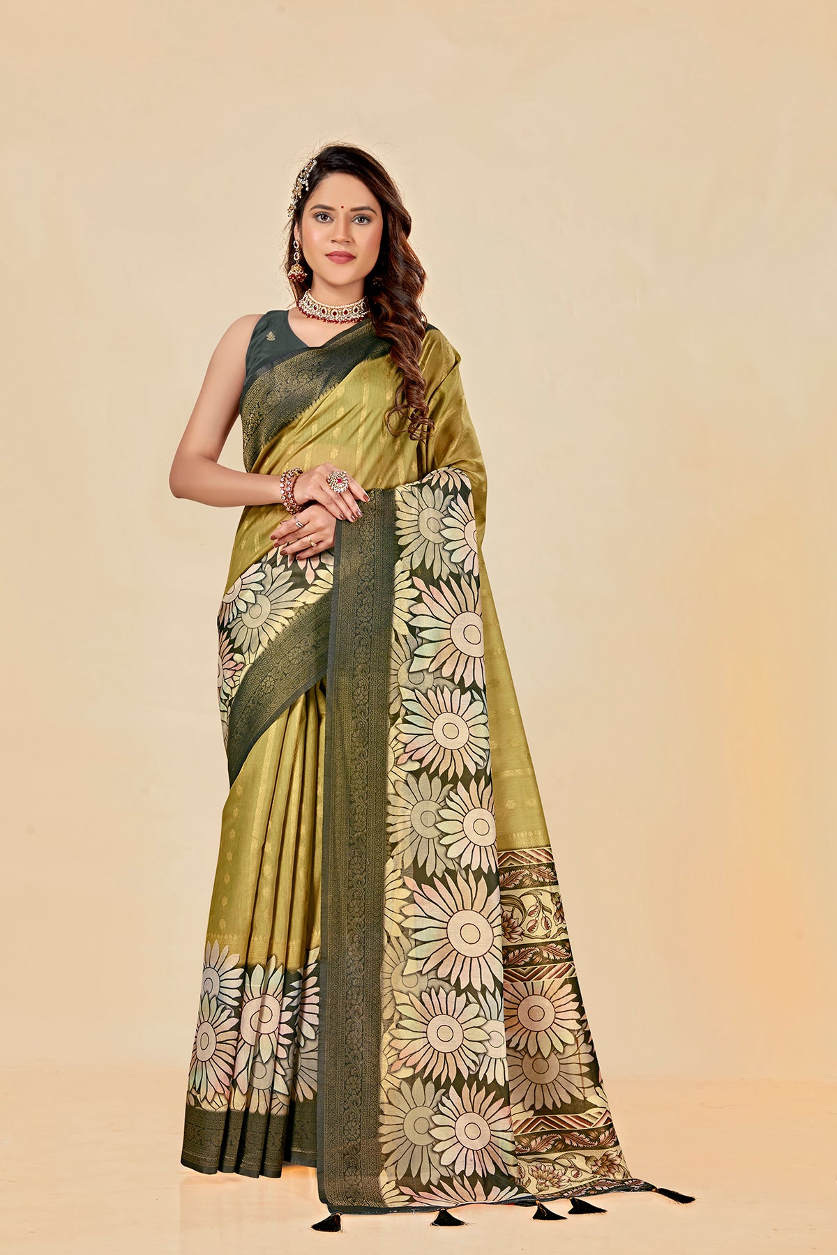 Malabar Multicolour Jacquard Saree with Elegant Digital Print 8 (8 Colours Available).