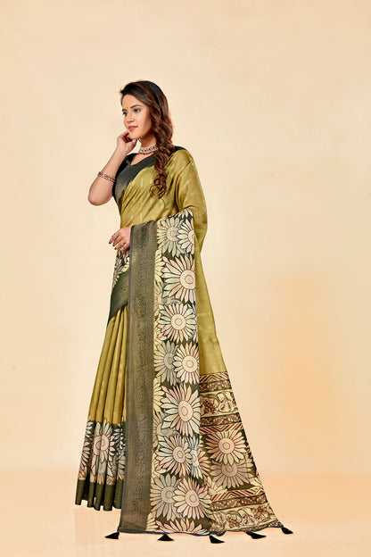 Malabar Multicolour Jacquard Saree with Elegant Digital Print 8 (8 Colours Available).