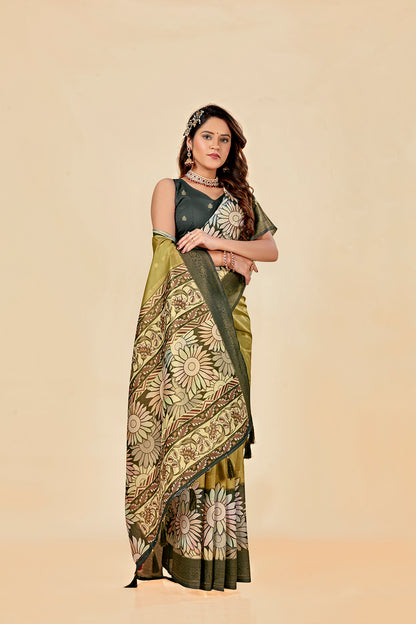 Malabar Multicolour Jacquard Saree with Elegant Digital Print 8 (8 Colours Available).