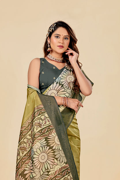 Malabar Multicolour Jacquard Saree with Elegant Digital Print 8 (8 Colours Available).