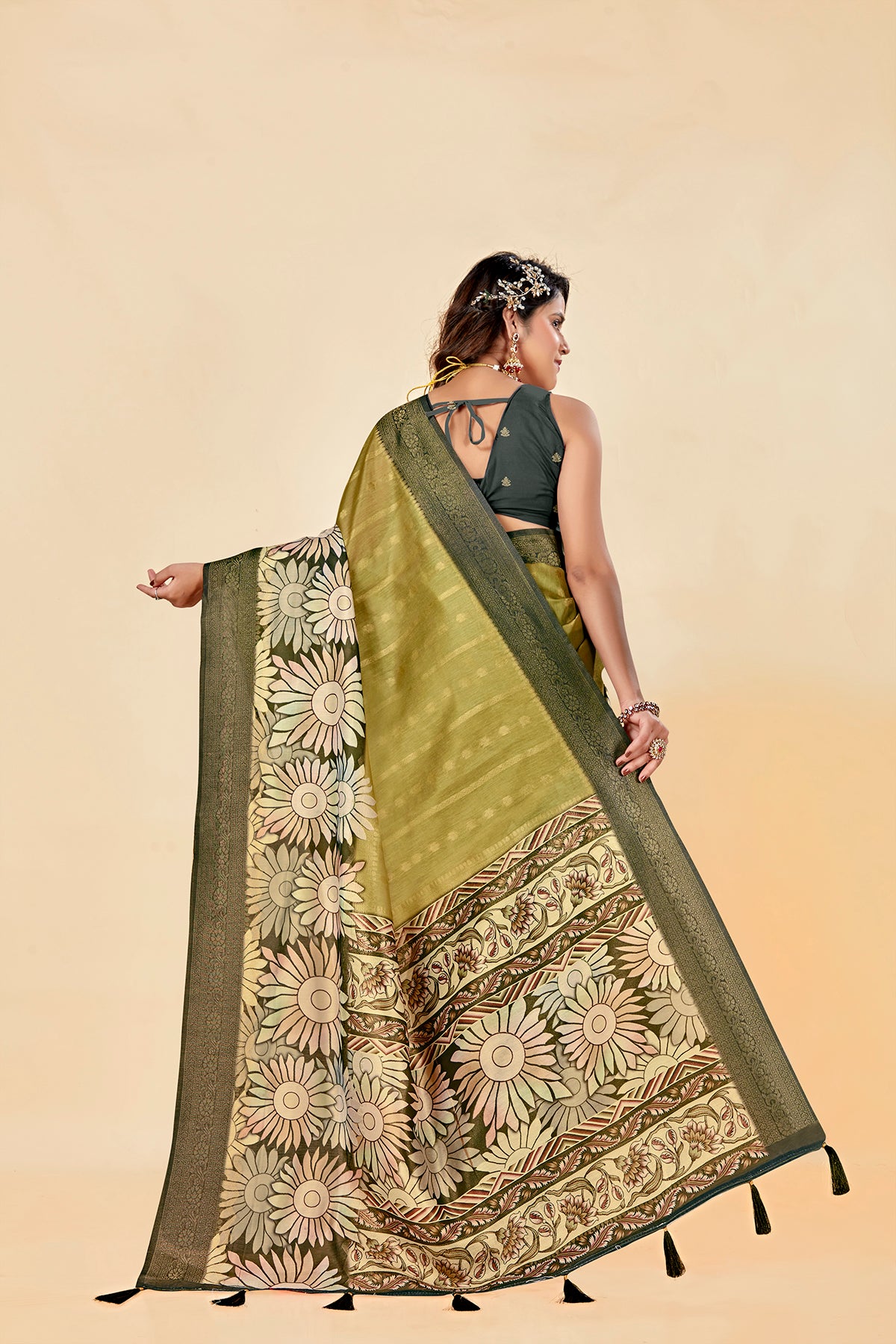 Malabar Multicolour Jacquard Saree with Elegant Digital Print 8 (8 Colours Available).