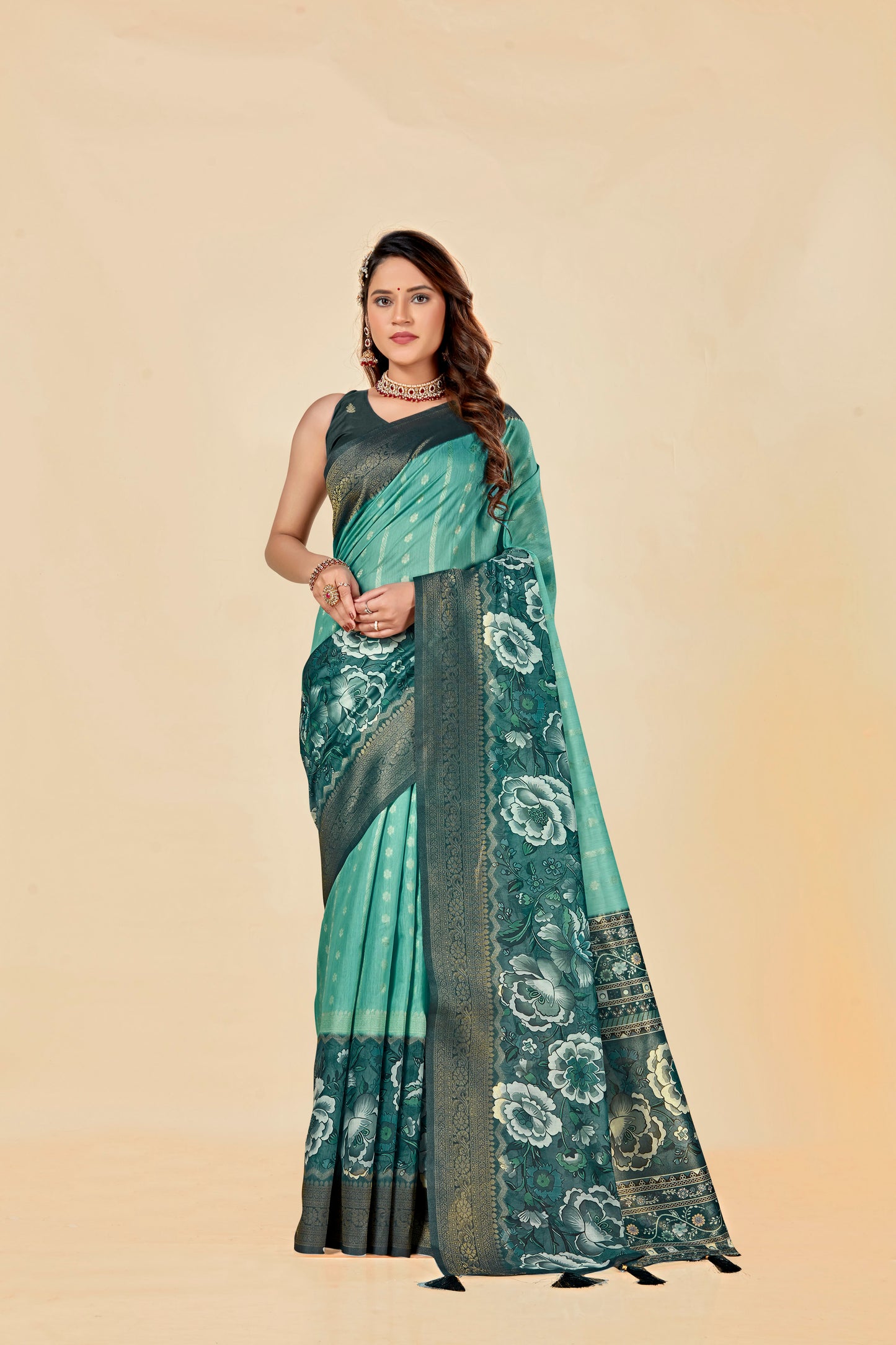 Malabar Multicolour Jacquard Saree with Elegant Digital Print 8 (8 Colours Available).