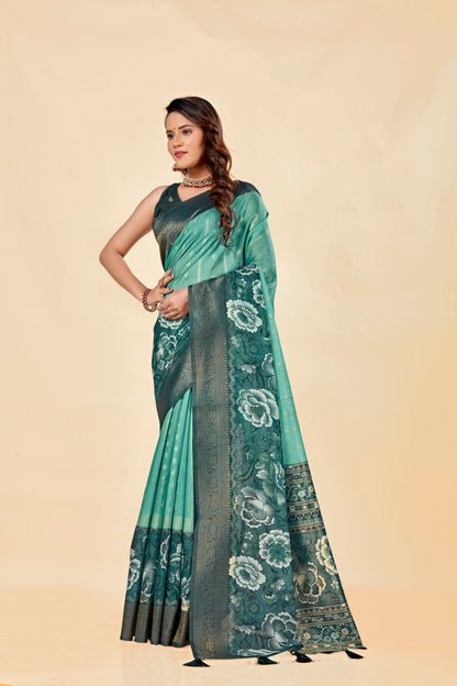 Malabar Multicolour Jacquard Saree with Elegant Digital Print 8 (8 Colours Available).