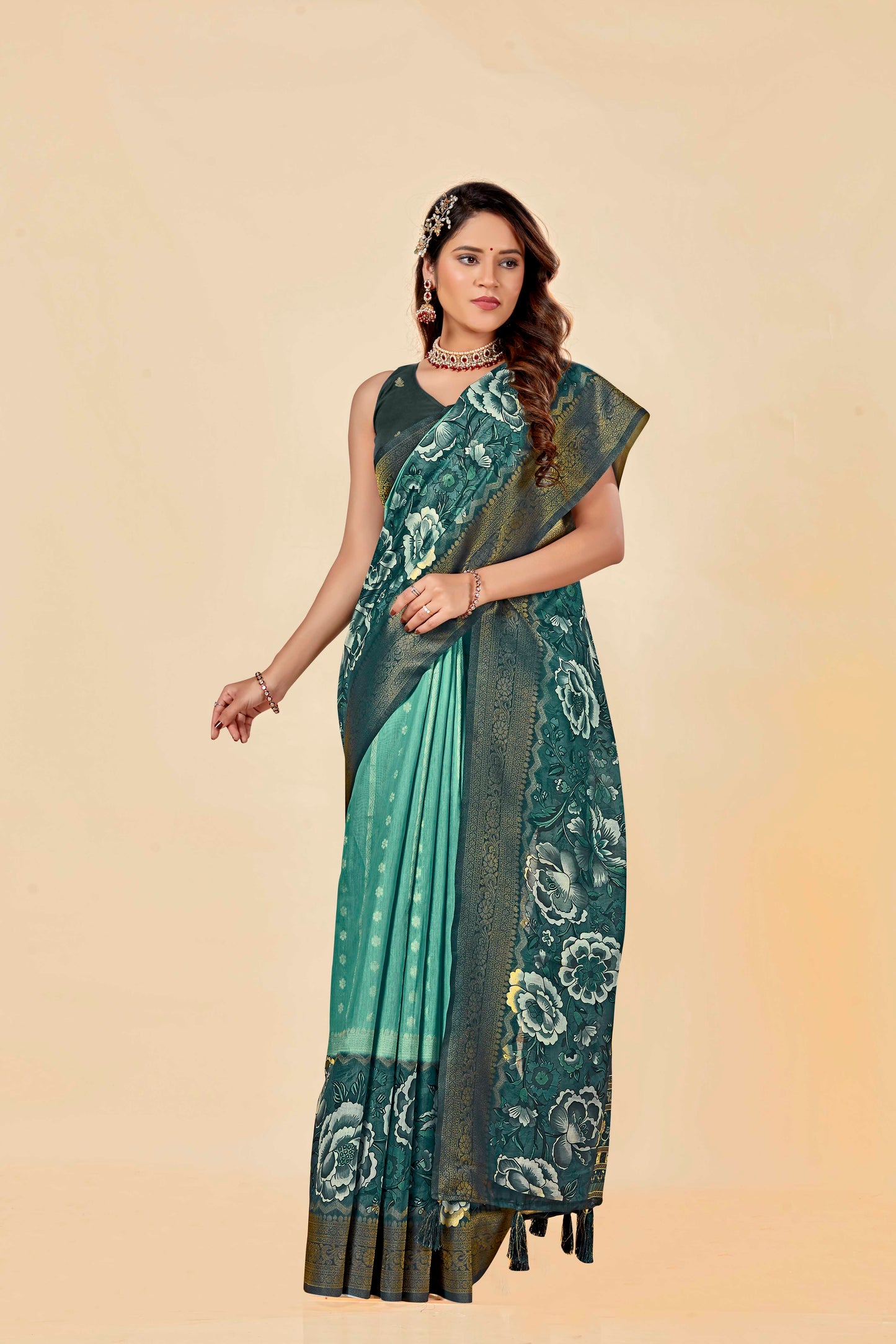 Malabar Multicolour Jacquard Saree with Elegant Digital Print 8 (8 Colours Available).