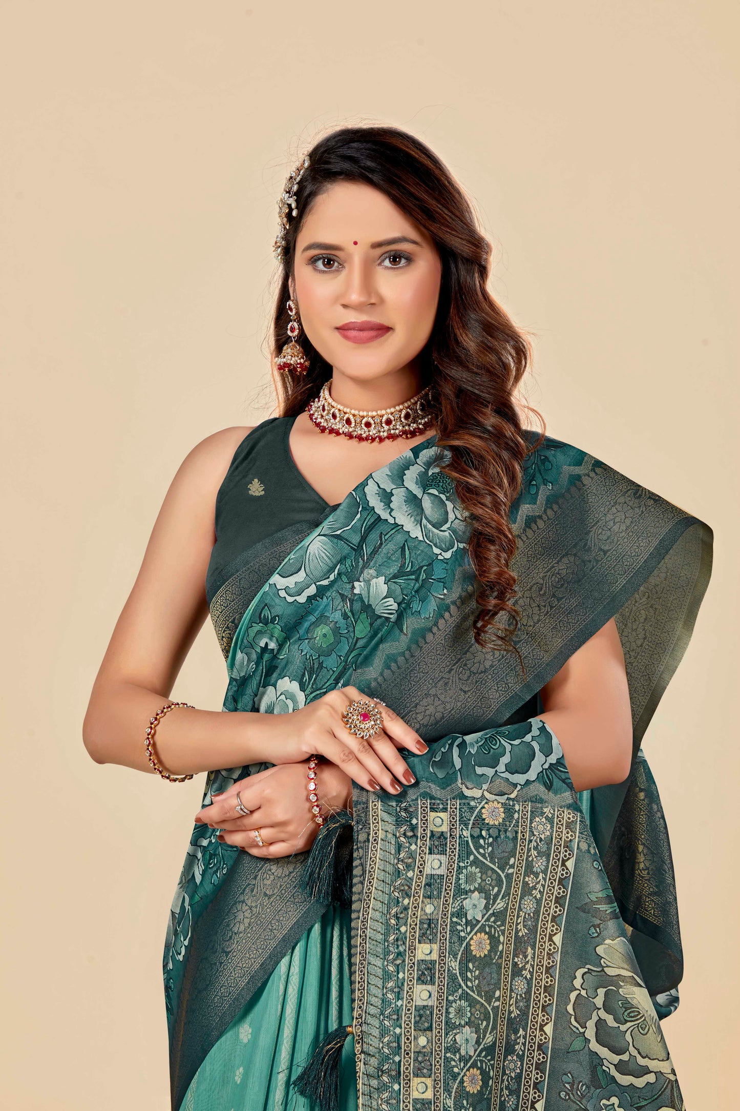 Malabar Multicolour Jacquard Saree with Elegant Digital Print 8 (8 Colours Available).