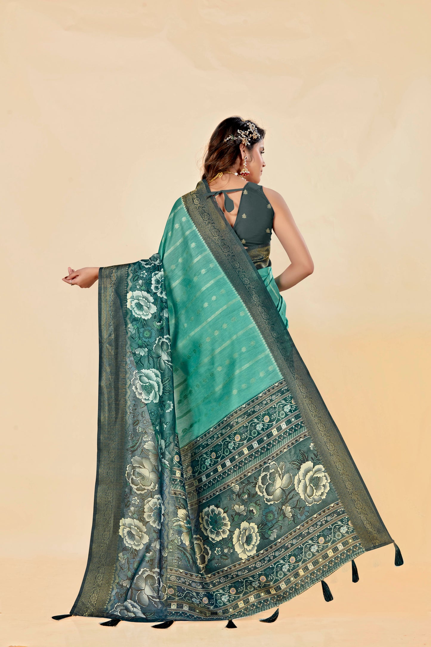 Malabar Multicolour Jacquard Saree with Elegant Digital Print 8 (8 Colours Available).