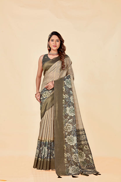 Malabar Multicolour Jacquard Saree with Elegant Digital Print 8 (8 Colours Available).