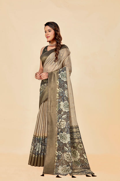 Malabar Multicolour Jacquard Saree with Elegant Digital Print 8 (8 Colours Available).