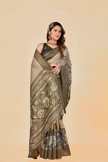 Malabar Multicolour Jacquard Saree with Elegant Digital Print 8 (8 Colours Available).