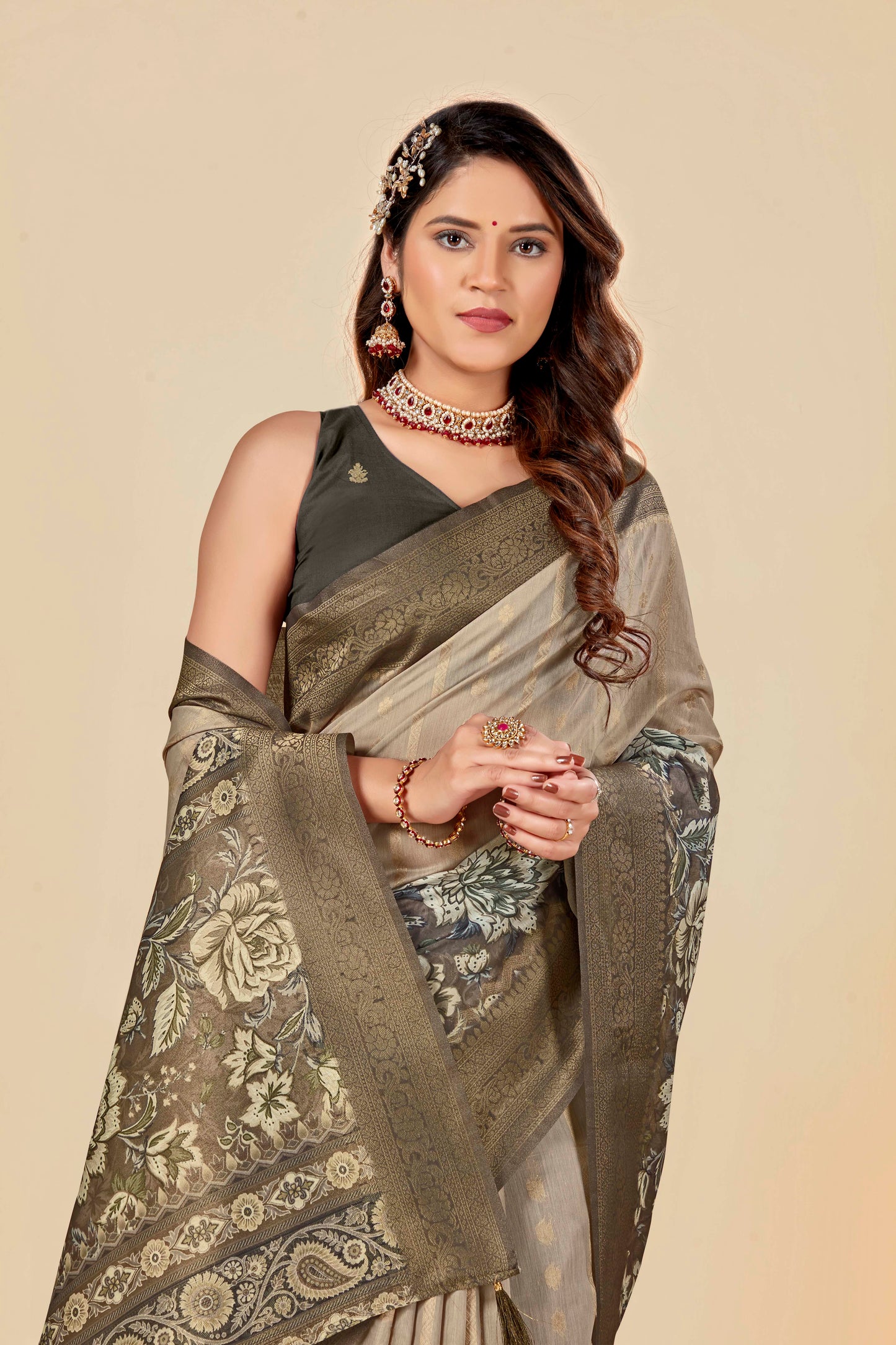 Malabar Multicolour Jacquard Saree with Elegant Digital Print 8 (8 Colours Available).