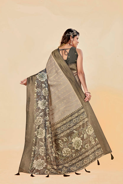 Malabar Multicolour Jacquard Saree with Elegant Digital Print 8 (8 Colours Available).