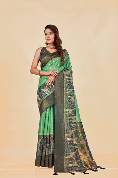 Malabar Multicolour Jacquard Saree with Elegant Digital Print 8 (8 Colours Available).