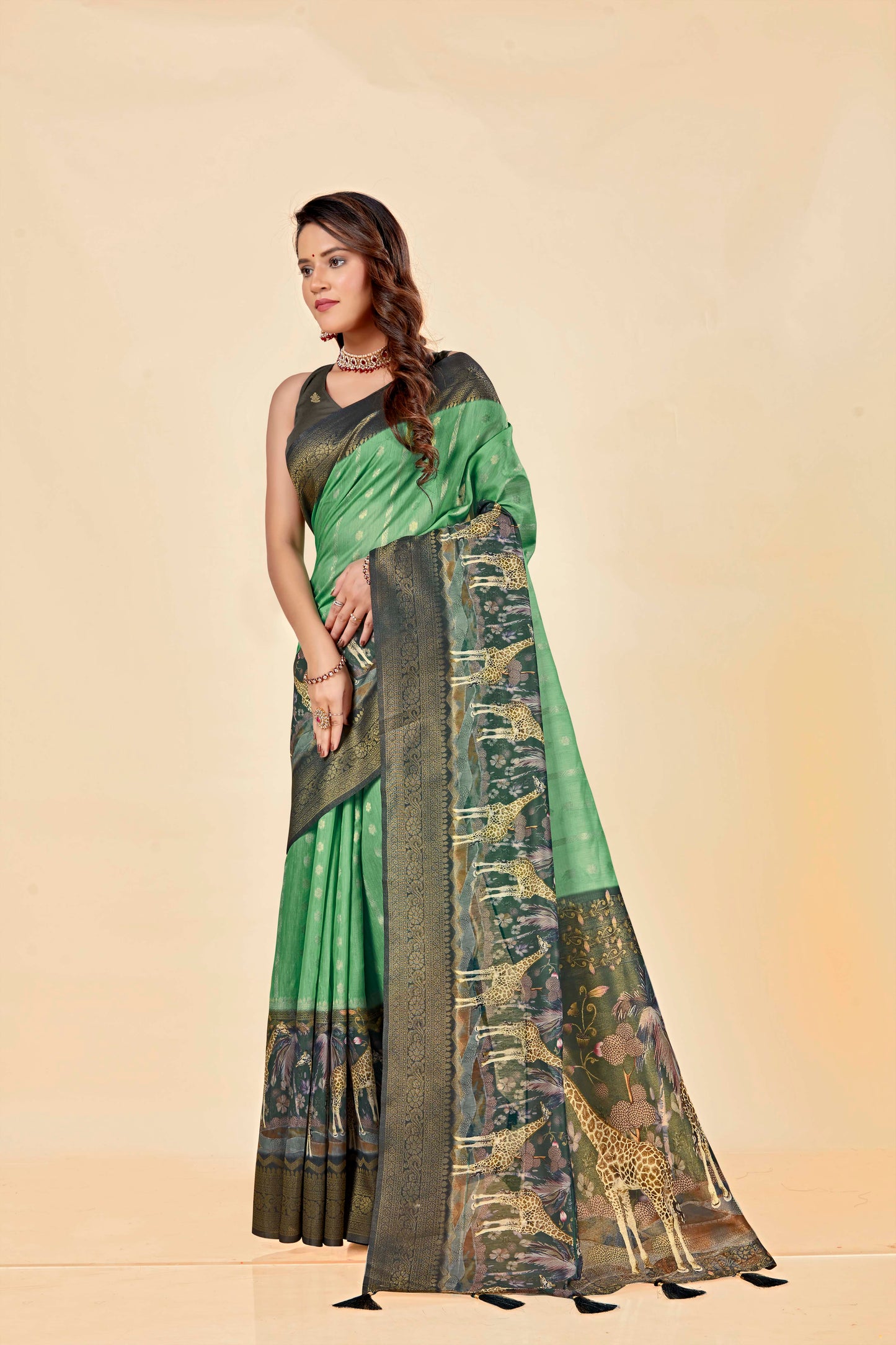 Malabar Multicolour Jacquard Saree with Elegant Digital Print 8 (8 Colours Available).