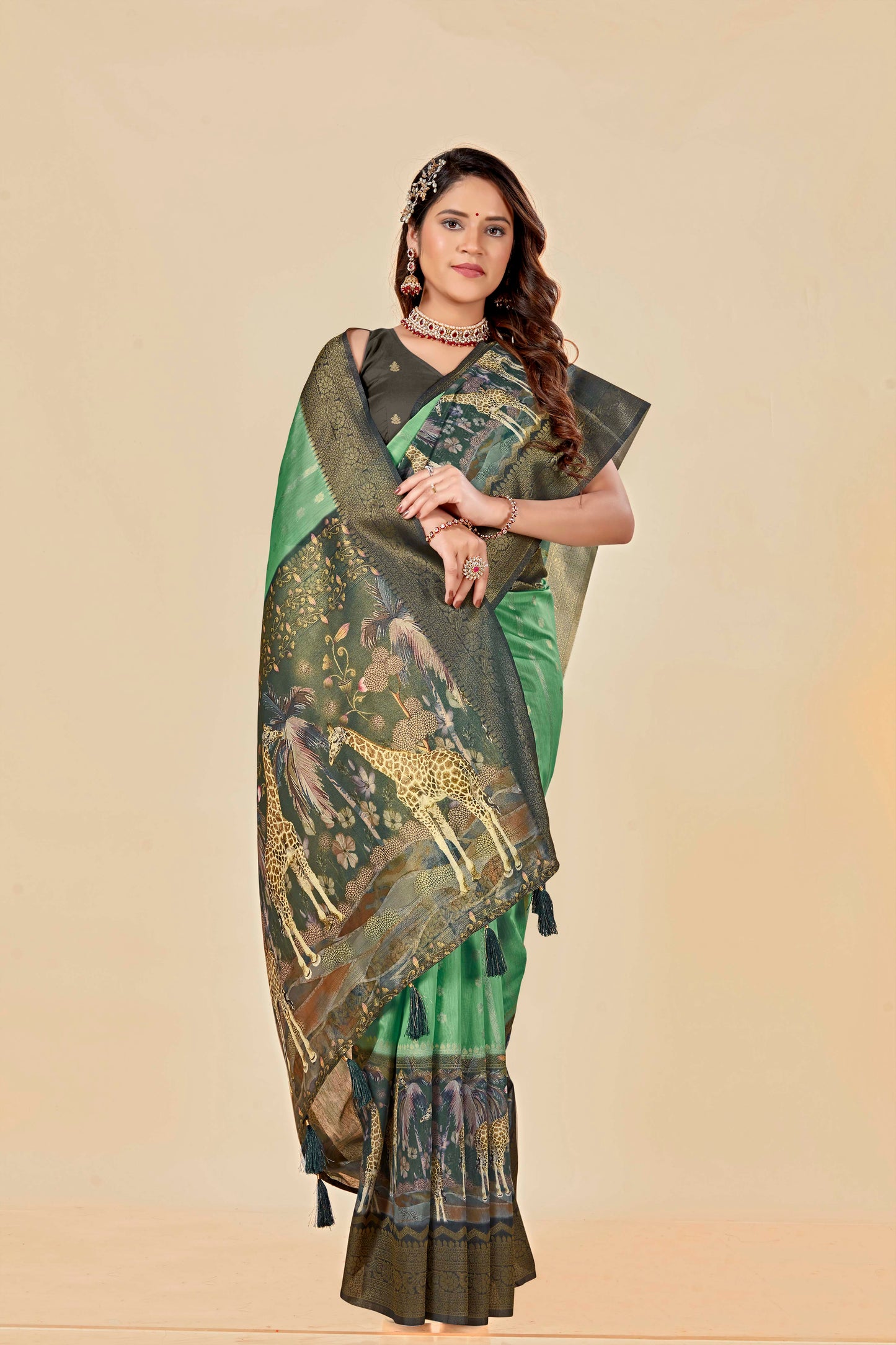 Malabar Multicolour Jacquard Saree with Elegant Digital Print 8 (8 Colours Available).