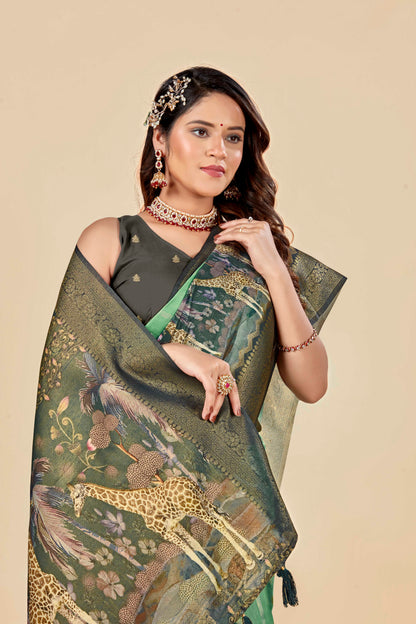 Malabar Multicolour Jacquard Saree with Elegant Digital Print 8 (8 Colours Available).