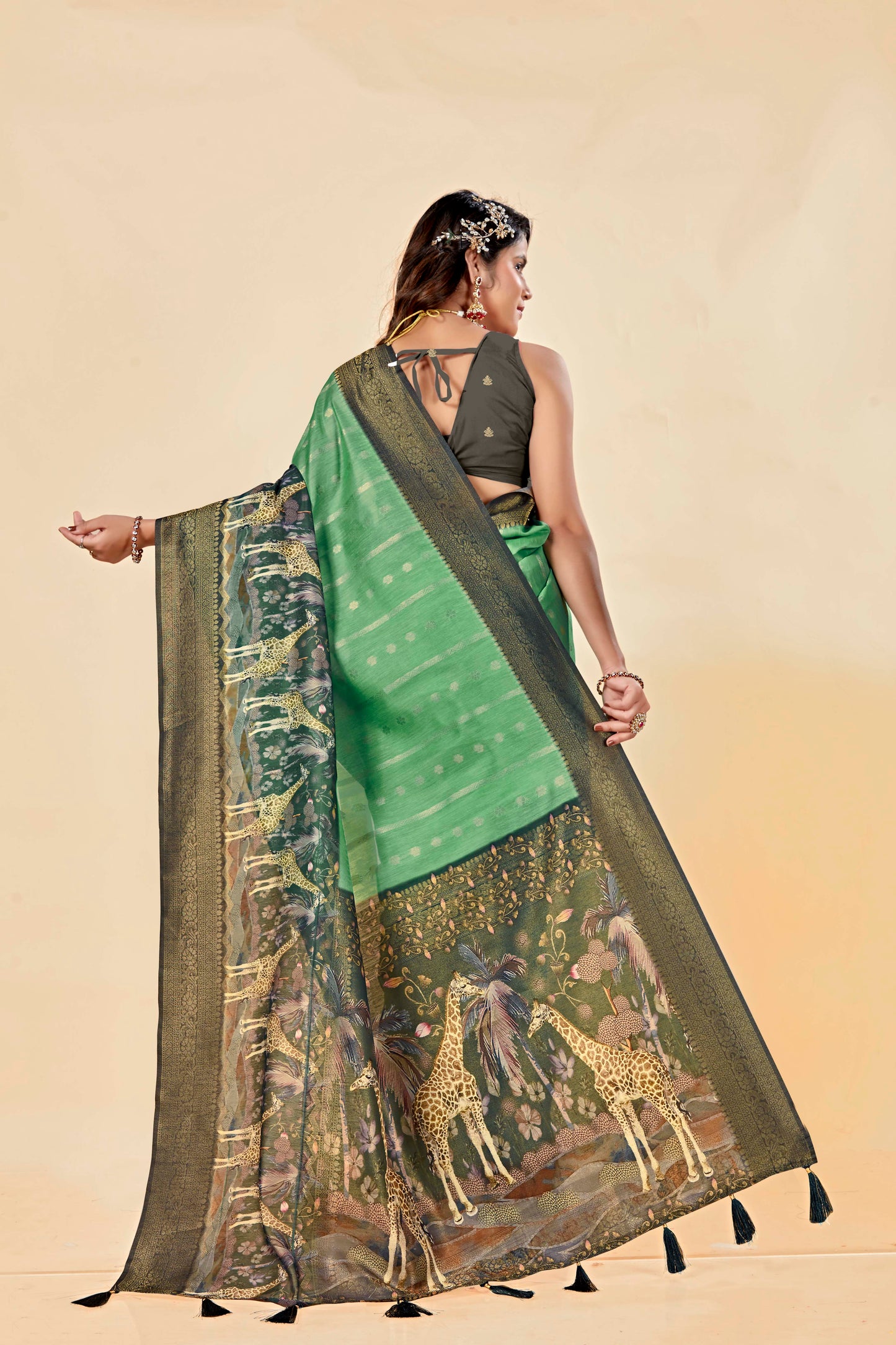 Malabar Multicolour Jacquard Saree with Elegant Digital Print 8 (8 Colours Available).