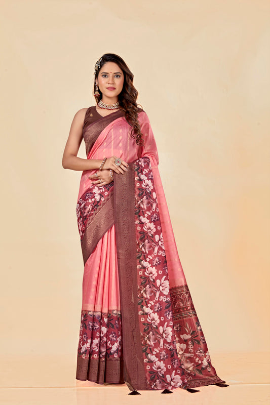 Malabar Multicolour Jacquard Saree with Elegant Digital Print 8 (8 Colours Available).