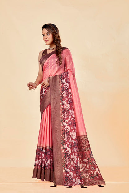 Malabar Multicolour Jacquard Saree with Elegant Digital Print 8 (8 Colours Available).