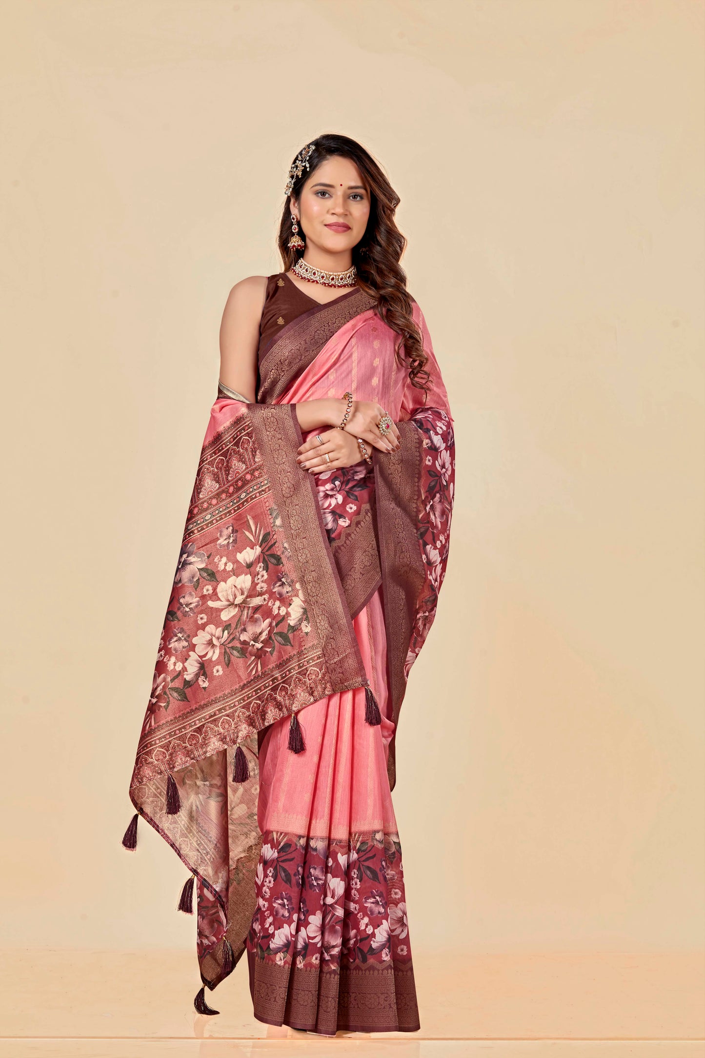 Malabar Multicolour Jacquard Saree with Elegant Digital Print 8 (8 Colours Available).