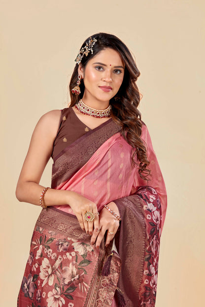 Malabar Multicolour Jacquard Saree with Elegant Digital Print 8 (8 Colours Available).