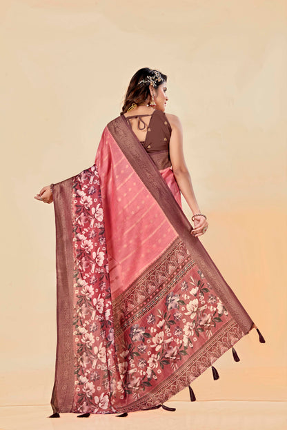 Malabar Multicolour Jacquard Saree with Elegant Digital Print 8 (8 Colours Available).