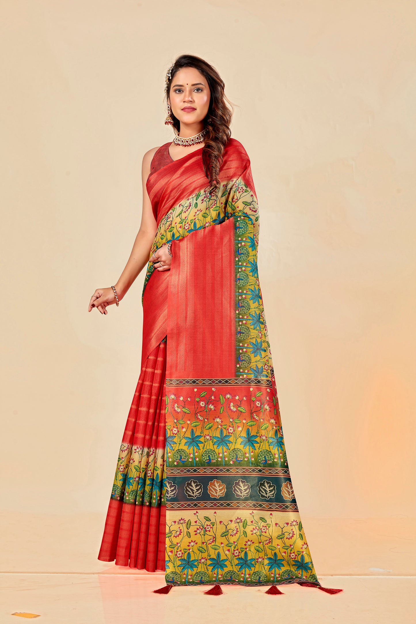 Malabar Multicolour Jacquard Saree with Elegant Digital Print 12 (8 Colours Available).