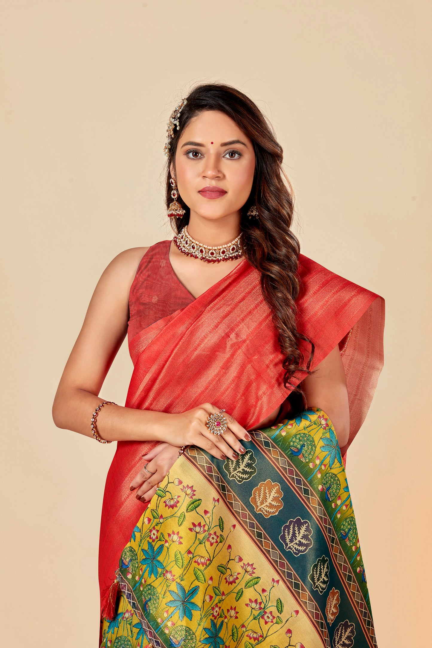 Malabar Multicolour Jacquard Saree with Elegant Digital Print 12 (8 Colours Available).