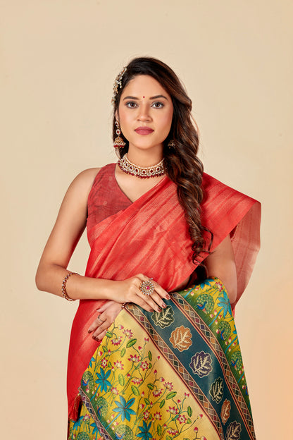 Malabar Multicolour Jacquard Saree with Elegant Digital Print 12 (8 Colours Available).