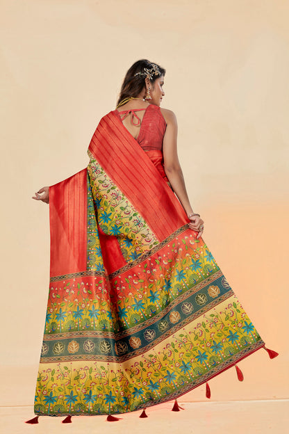 Malabar Multicolour Jacquard Saree with Elegant Digital Print 12 (8 Colours Available).