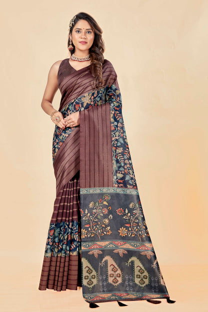 Malabar Multicolour Jacquard Saree with Elegant Digital Print 12 (8 Colours Available).