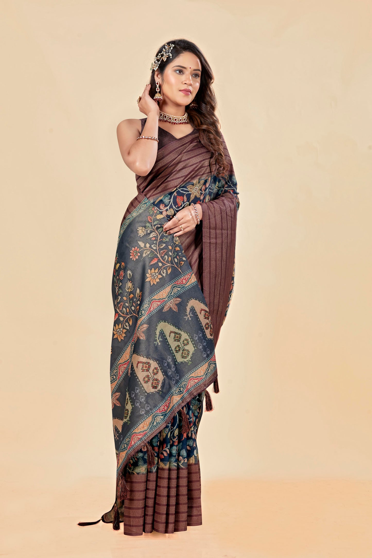 Malabar Multicolour Jacquard Saree with Elegant Digital Print 12 (8 Colours Available).